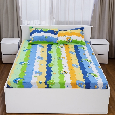 Picture of Digital Home TEX Cotton Multicolor Double King Size Flat Bed Sheet Set (7.5 x 8.5 ft) with Two Pillow Covers - Easy Maintainance Hand Washable