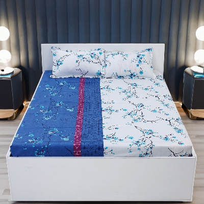 Picture of Digital Home TEX Cotton Multi-color Double King Size Flat Bed Sheet Set (7.5 x 8.5 Feet) with Two Pillow Covers - Easy Maintainance And Hand Washable