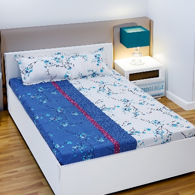 Picture of Digital Home TEX Cotton Multi-color Double King Size Flat Bed Sheet Set (7.5 x 8.5 Feet) with Two Pillow Covers - Easy Maintainance And Hand Washable