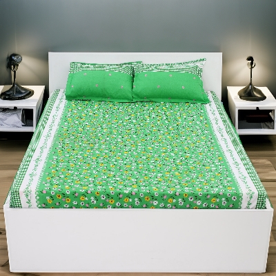 Picture of Digital Home TEX Cotton Multi-color Double King Size Flat Bed Sheet Set (7.5 x 8.5 Feet) with Two Pillow Covers- 300 Thread Count- Hand Washable