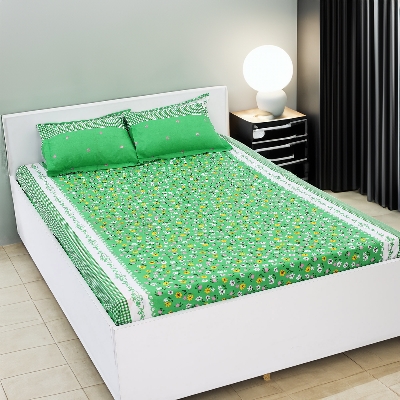 Picture of Digital Home TEX Cotton Multi-color Double King Size Flat Bed Sheet Set (7.5 x 8.5 Feet) with Two Pillow Covers- 300 Thread Count- Hand Washable