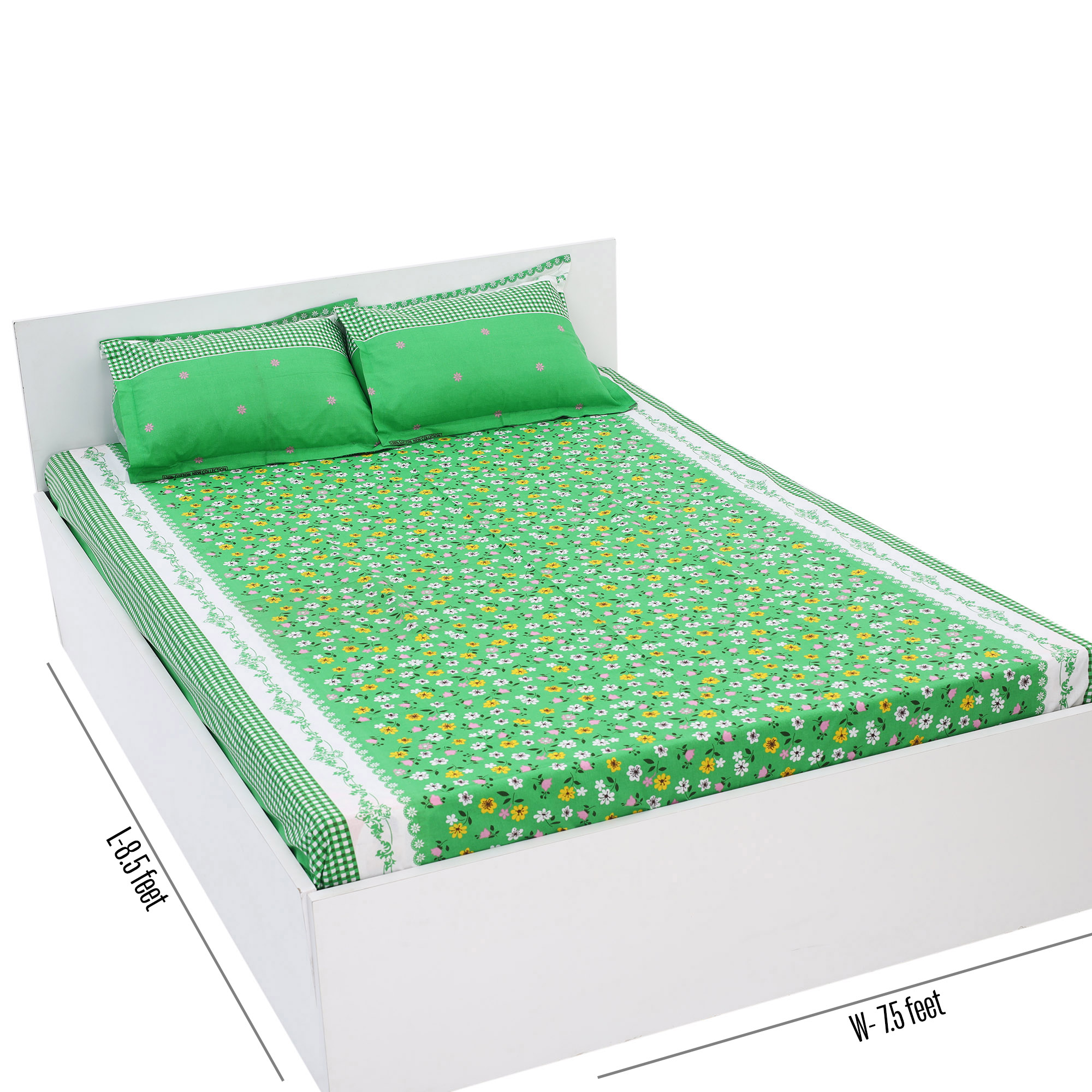 Picture of Digital Home TEX Cotton Multi-color Double King Size Flat Bed Sheet Set (7.5 x 8.5 Feet) with Two Pillow Covers- 300 Thread Count- Hand Washable