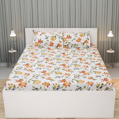 Picture of Digital Home TEX Cotton Multicolor Double King Size Flat Bed Sheet Set (7.5 x 8.5 Feet) with Two Pillow Covers - Easy Maintainance and Hand Washable