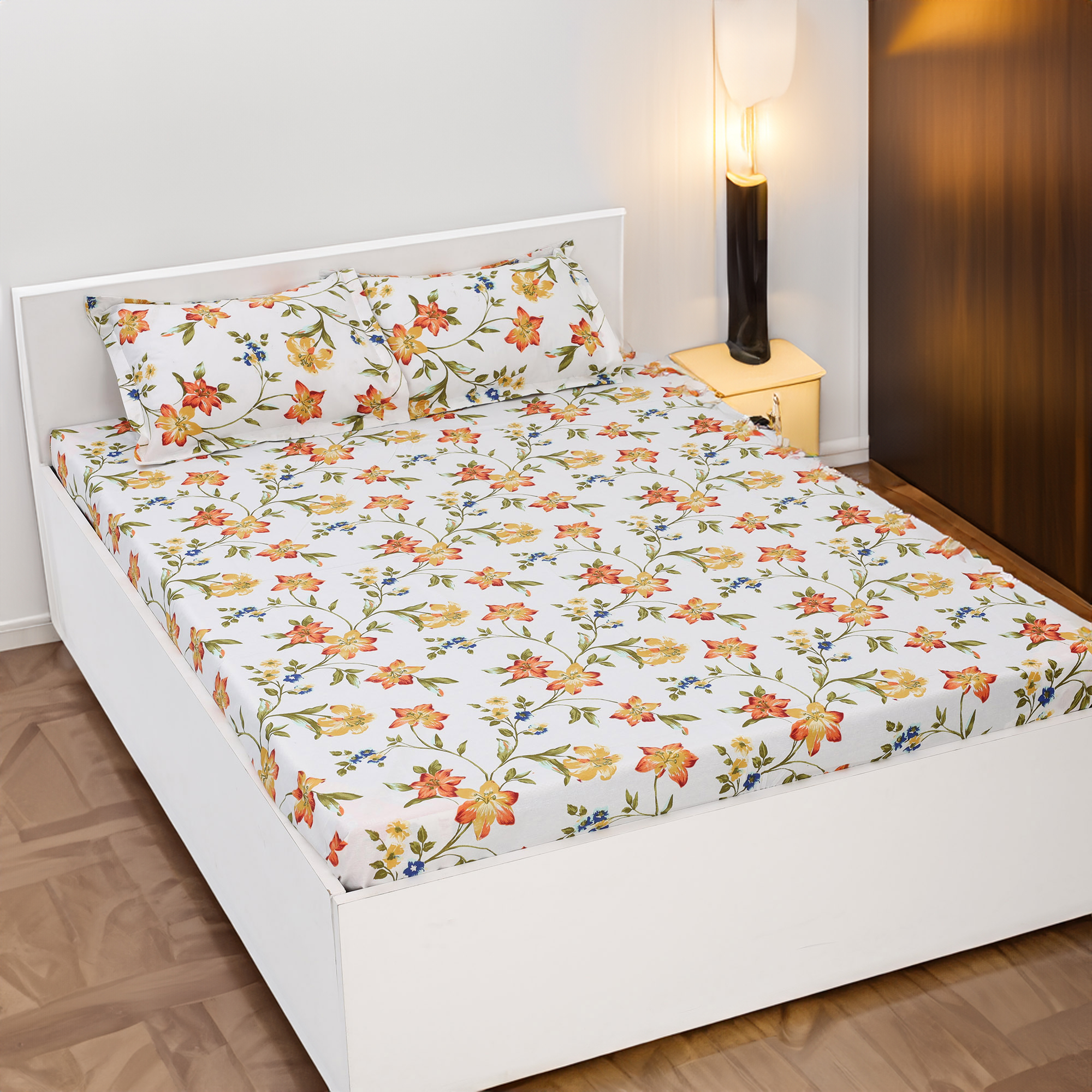 Picture of Digital Home TEX Cotton Multicolor Double King Size Flat Bed Sheet Set (7.5 x 8.5 Feet) with Two Pillow Covers - Easy Maintainance and Hand Washable