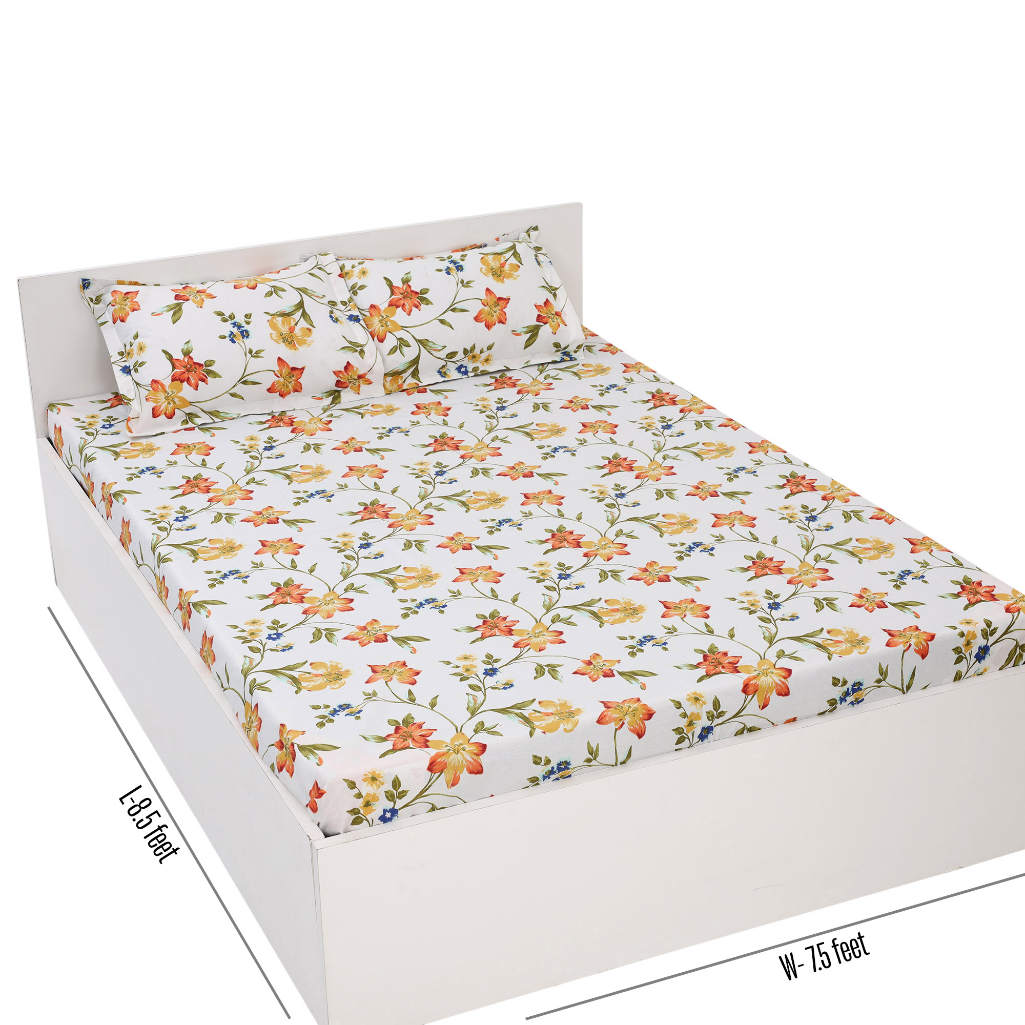 Picture of Digital Home TEX Cotton Multicolor Double King Size Flat Bed Sheet Set (7.5 x 8.5 Feet) with Two Pillow Covers - Easy Maintainance and Hand Washable