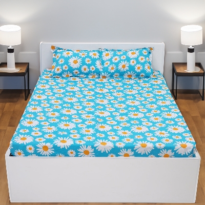 Picture of Digital Home TEX Cotton Multi-color Double King Size Flat Bed Sheet Set (7.5 by 8.5 Feet) with Two Pillow Covers - Easy Maintainance and Hand Washable