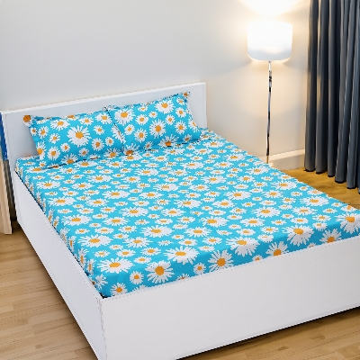 Picture of Digital Home TEX Cotton Multi-color Double King Size Flat Bed Sheet Set (7.5 by 8.5 Feet) with Two Pillow Covers - Easy Maintainance and Hand Washable