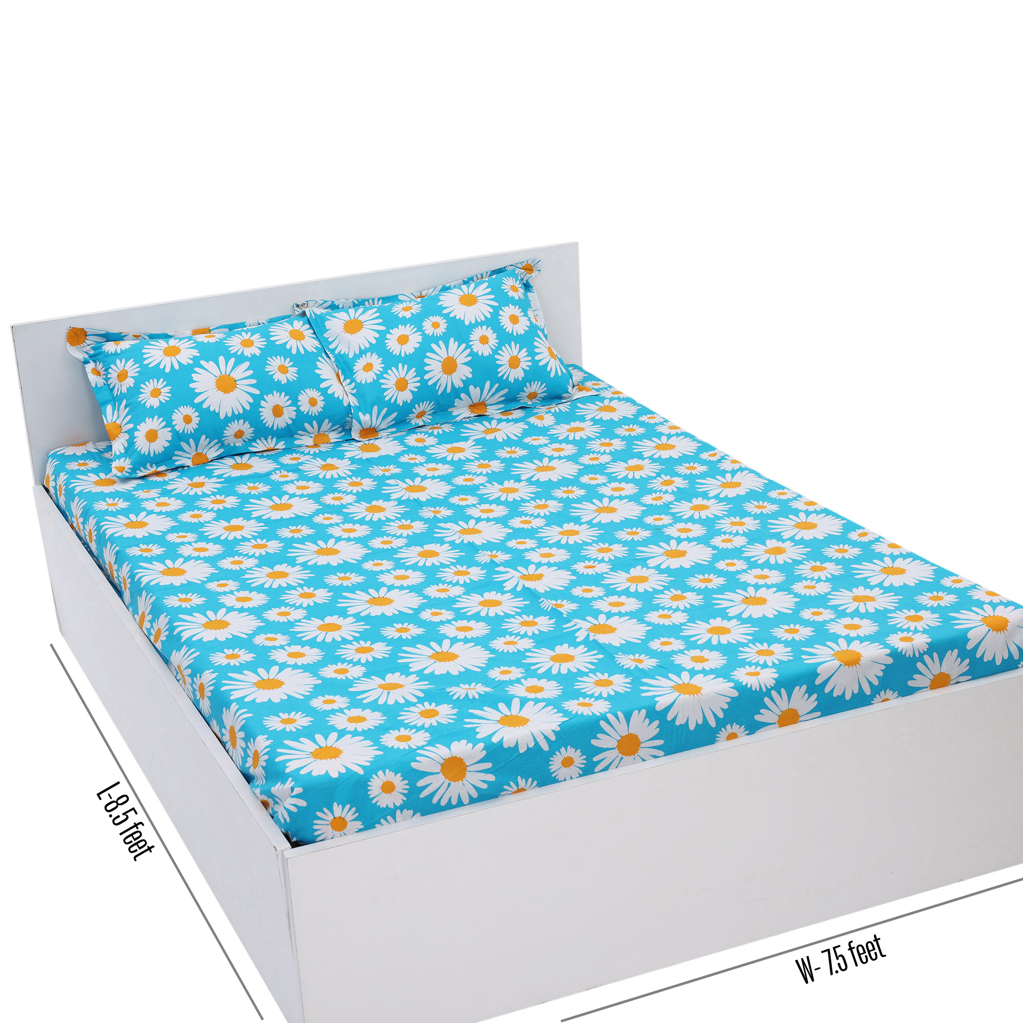 Picture of Digital Home TEX Cotton Multi-color Double King Size Flat Bed Sheet Set (7.5 by 8.5 Feet) with Two Pillow Covers - Easy Maintainance and Hand Washable