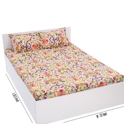 Picture of Digital Home TEX Cotton Multicolor Double King Size Flat Bed Sheet Set (7.5 x 8.5 Feet) with Two Pillow Covers - Easy Maintainance Hand Washable