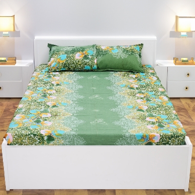 Picture of Digital Home TEX Cotton Multicolor Double King Size Flat Bed Sheet Set (7.5 by 8.5 Feet) with Two Pillow Covers - Easy Maintainance Hand Washable