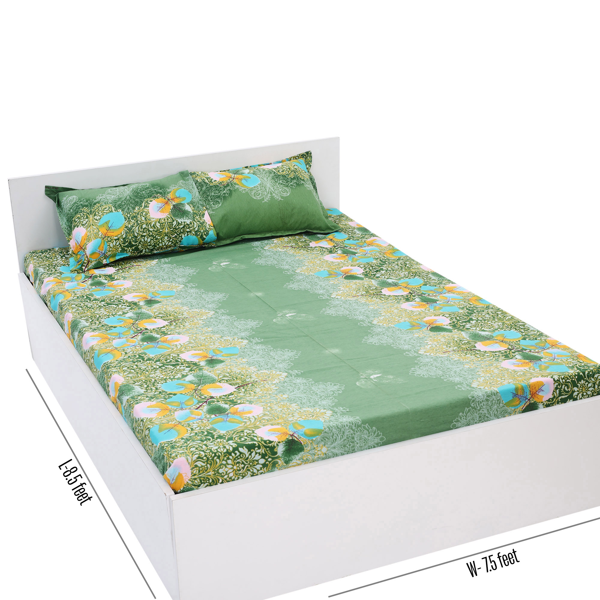 Picture of Digital Home TEX Cotton Multicolor Double King Size Flat Bed Sheet Set (7.5 by 8.5 Feet) with Two Pillow Covers - Easy Maintainance Hand Washable