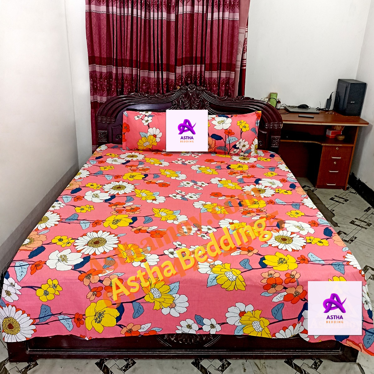 Picture of King Size Cotton Twill Panel Bed Sheet Set (7.5x8.5 ft) - Includes Two Pillow Covers (20 to 36 inch) - Flat Type - Thread Count: 400 - Hand and Machine Washable"