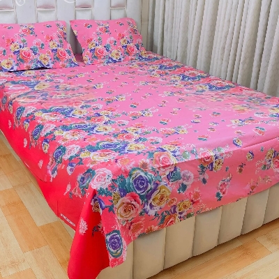 Picture of 4 piece set King Size Cotton Twill Panel Bed Sheet Set (7.5x8.5 ft) - Includes Two Pillow Covers (20 to 36 inch) - Flat Type - Thread Count: 400 - Hand and Machine Washable"