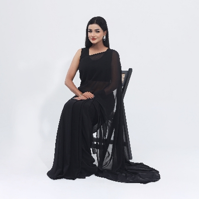 Picture of Lightweight Georgette Saree for Women, Adorned in A Soothing Black Hue- Versatile for all seasons- Ideal for Casual Elegance