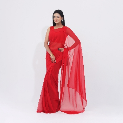 Picture of Lightweight Georgette Saree for Women, Adorned in A Soothing Red  Hue- Versatile for all seasons- Ideal for Casual Elegance