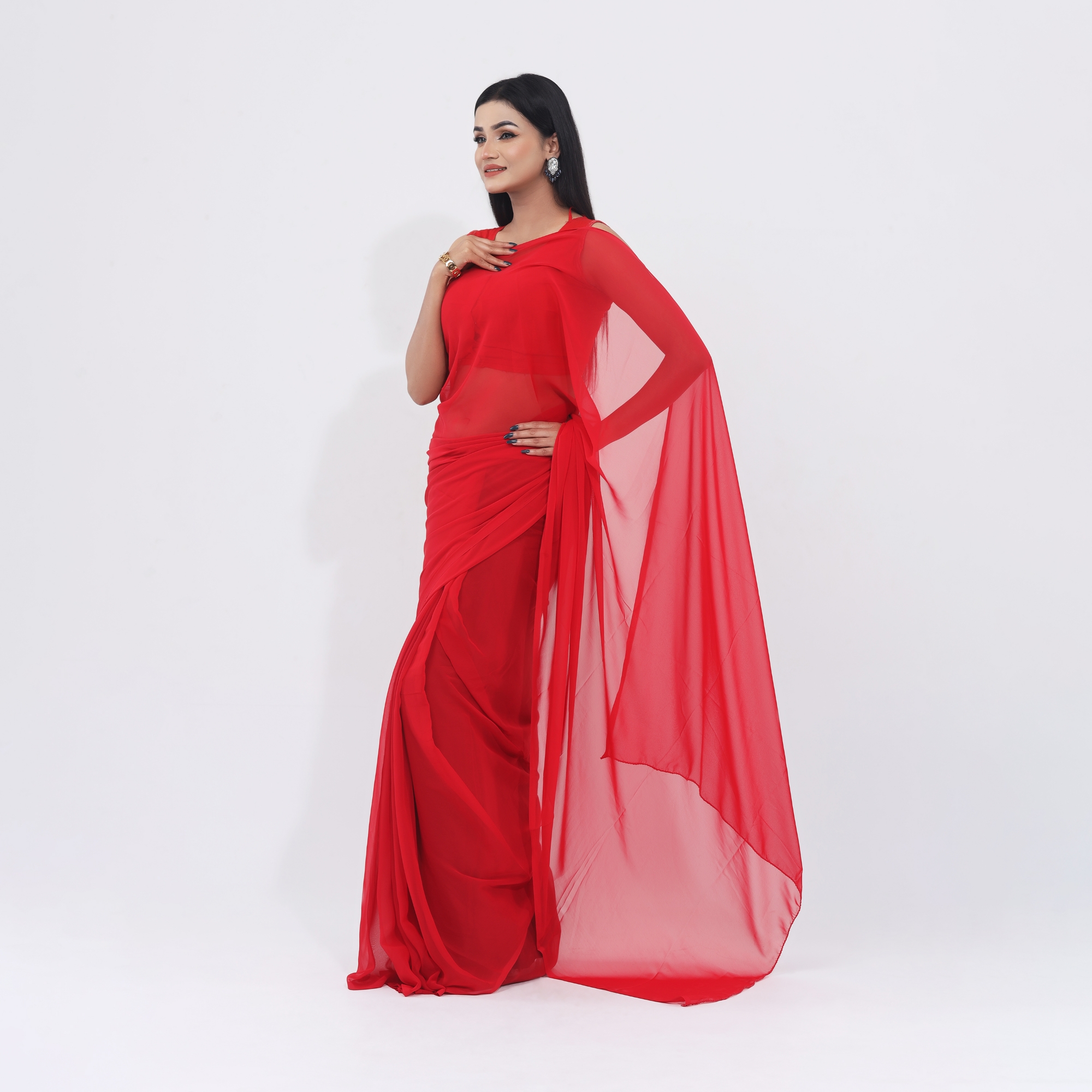 Picture of Lightweight Georgette Saree for Women, Adorned in A Soothing Red  Hue- Versatile for all seasons- Ideal for Casual Elegance