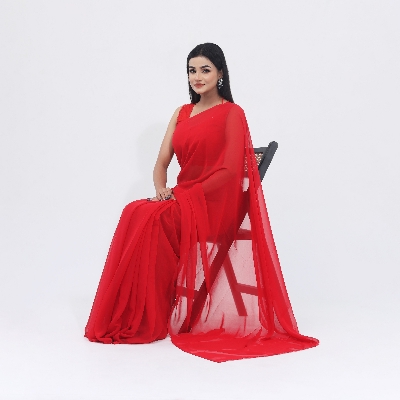 Picture of Lightweight Georgette Saree for Women, Adorned in A Soothing Red  Hue- Versatile for all seasons- Ideal for Casual Elegance