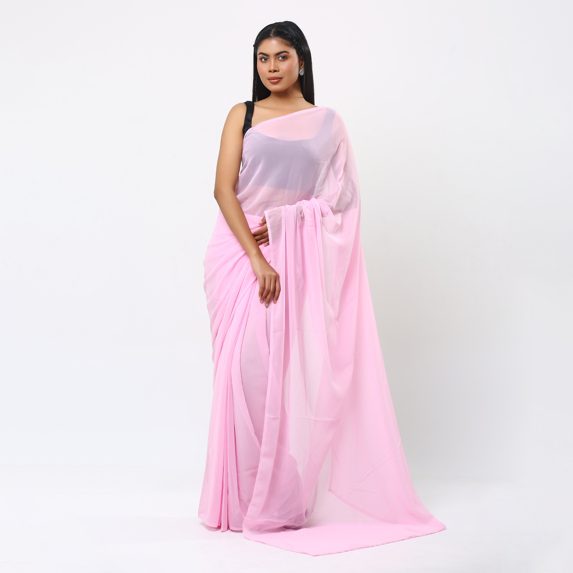 Picture of Lightweight Georgette Saree for Women, Adorned in A Soothing Pink  Hue- Versatile for all seasons- Ideal for Casual Elegance