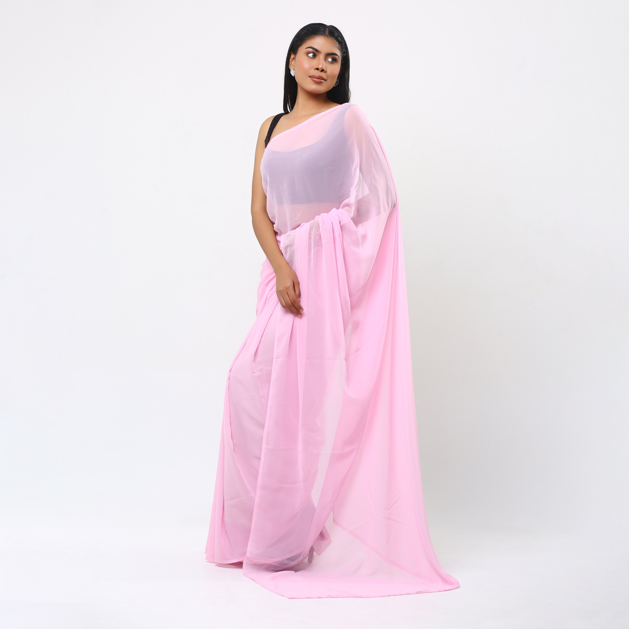 Picture of Lightweight Georgette Saree for Women, Adorned in A Soothing Pink  Hue- Versatile for all seasons- Ideal for Casual Elegance
