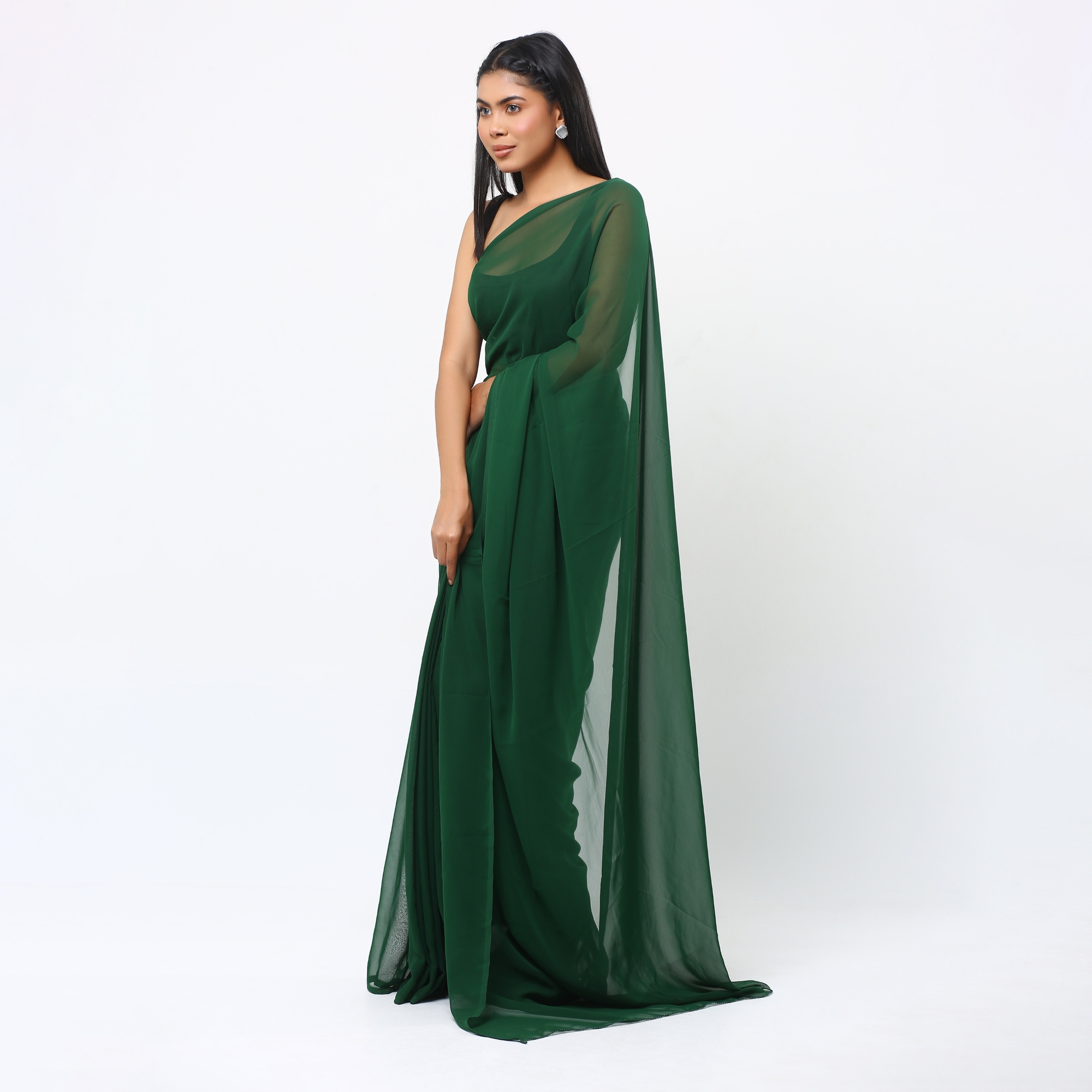 Picture of Lightweight Georgette Saree for Women, Adorned in A Soothing Green  Hue- Versatile for all seasons- Ideal for Casual Elegance