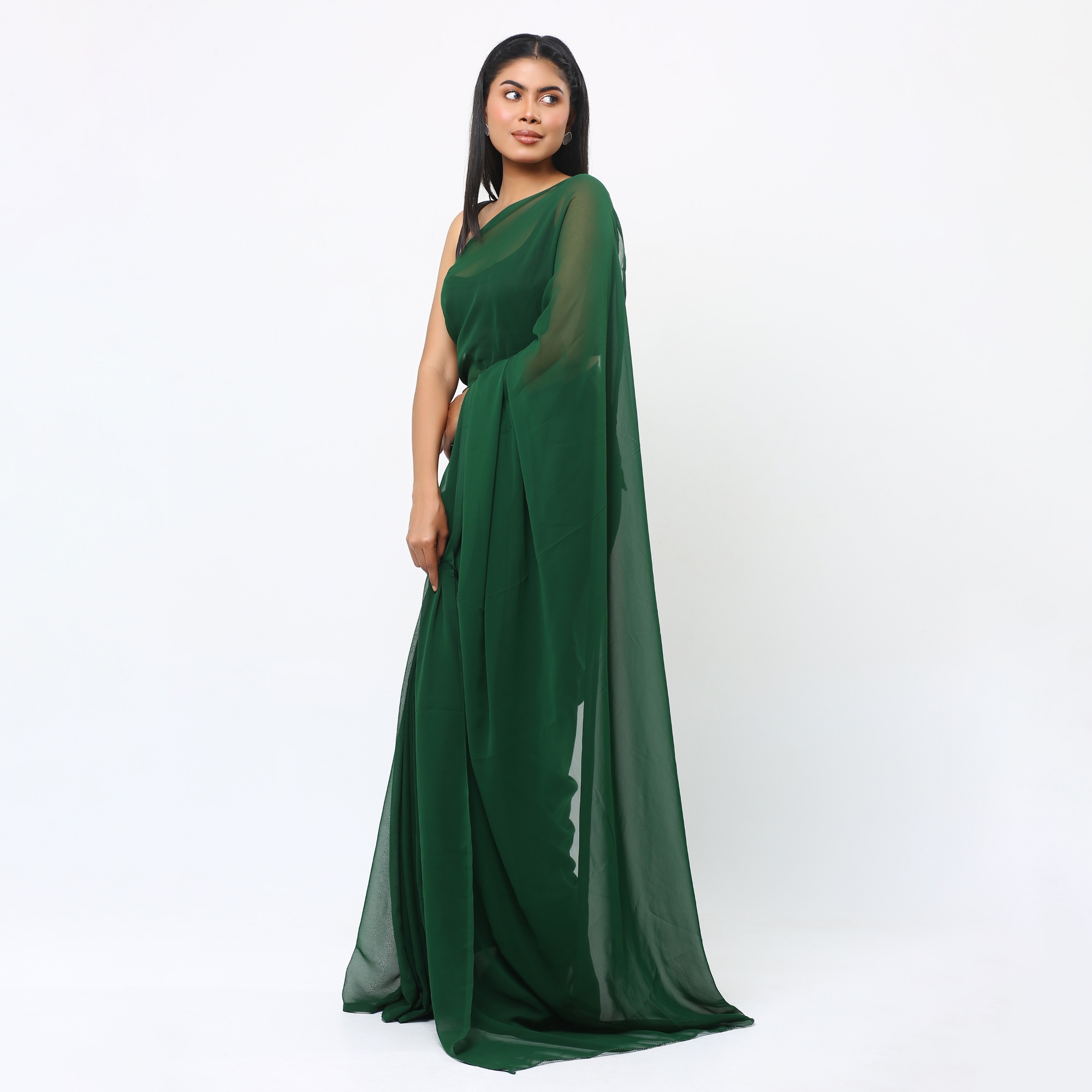 Picture of Lightweight Georgette Saree for Women, Adorned in A Soothing Green  Hue- Versatile for all seasons- Ideal for Casual Elegance