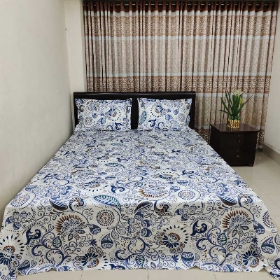 Picture of Cotton Fabric (সুতি কাপড়) Printed 7.5 by 8 Feet Double King Size Bedsheet Set with Two Pillow Covers