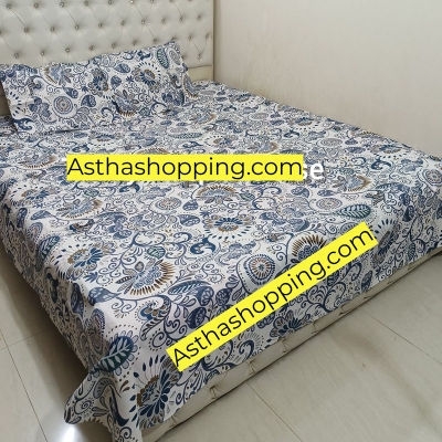 Picture of King Size Cotton Twill Panel Bed Sheet Set (7.5x8.5 ft) - Includes Two Pillow Covers (20 to 36 inch) - Flat Type - Thread Count: 400 - Hand and Machine Washable"