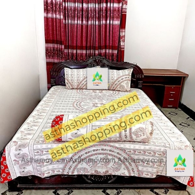 Picture of AC HOME TEX King Size Bed Sheet With Two Pillow CoversAnd One Side Pillow cover বিছানার চাদর bed sheet,bed sheets,bichanar chador,bedding sets,chador,বিচানার চাদর,bedding sets