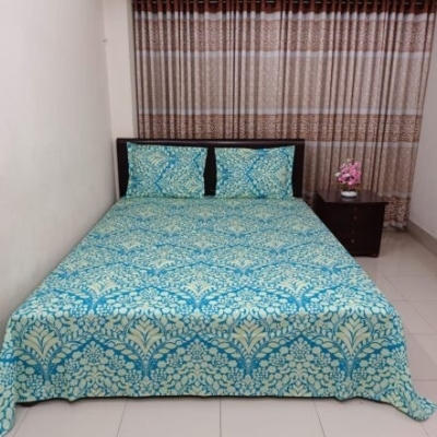 Picture of 4 Piece set Cotton Fabric (সুতি কাপড়) Printed 7  by 8 Feet Double King Size Bedsheet Set with Two Pillow Covers and With Side Pillow cover