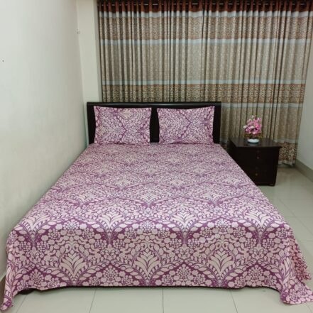 Picture of 4 Piece set Cotton Fabric (সুতি কাপড়) Printed 7  by 8 Feet Double King Size Bedsheet Set with Two Pillow Covers and With Side Pillow cover