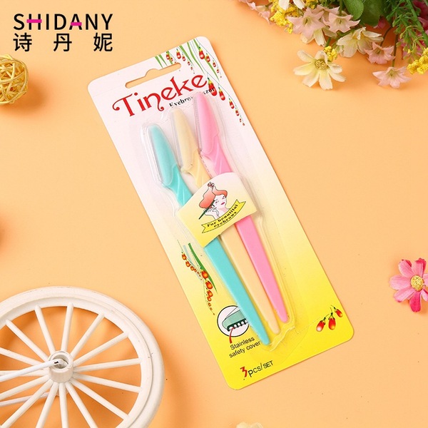 Picture of 3pcs Colorful Eyebrow Trimmer Face Hair Razors Women Eyebrow Shaver Hair Removal Makeup Tools