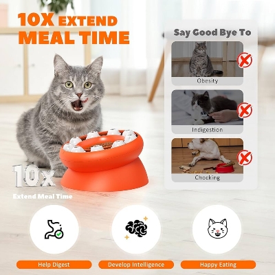 Picture of Cat Slow Feeder Interactive Puzzle Bowl with Non-Slip Base, Fun Pet Toy for Indoor Cats Mental Stimulation