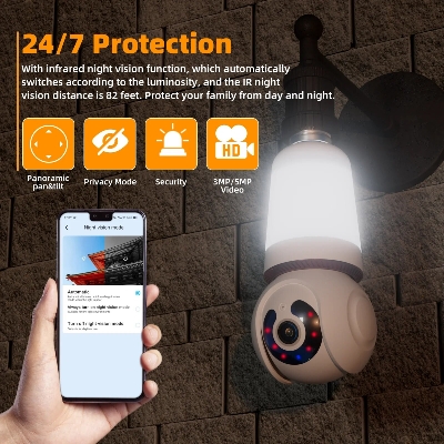 Picture of New 2 in 1 Wi-fi Bulb IP Camera 3MP Bulb & Camera Two-way Talk V380 IP Camera CCTV