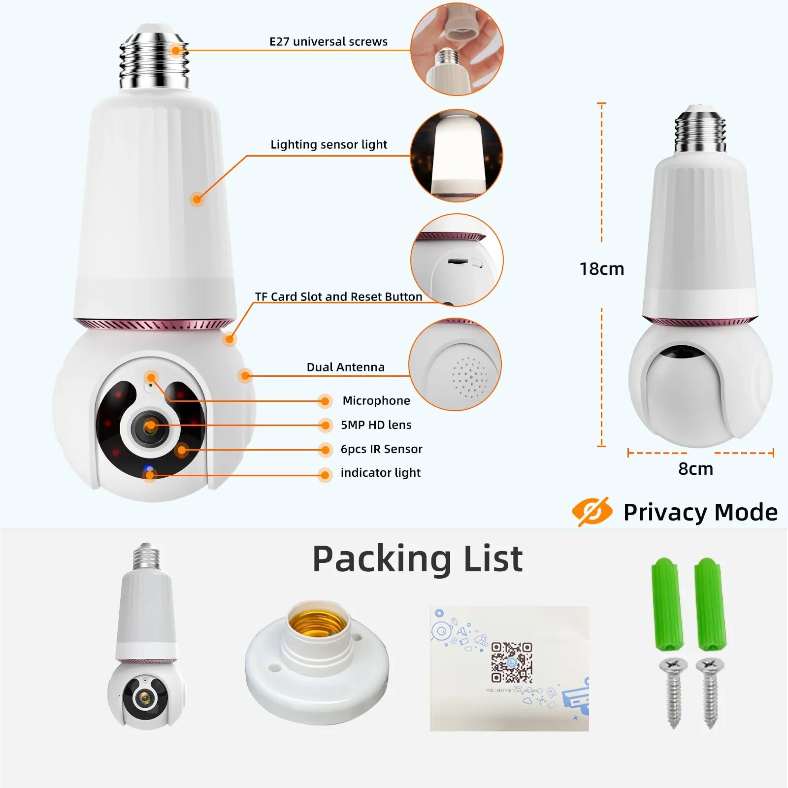 Picture of New 2 in 1 Wi-fi Bulb IP Camera 3MP Bulb & Camera Two-way Talk V380 IP Camera CCTV