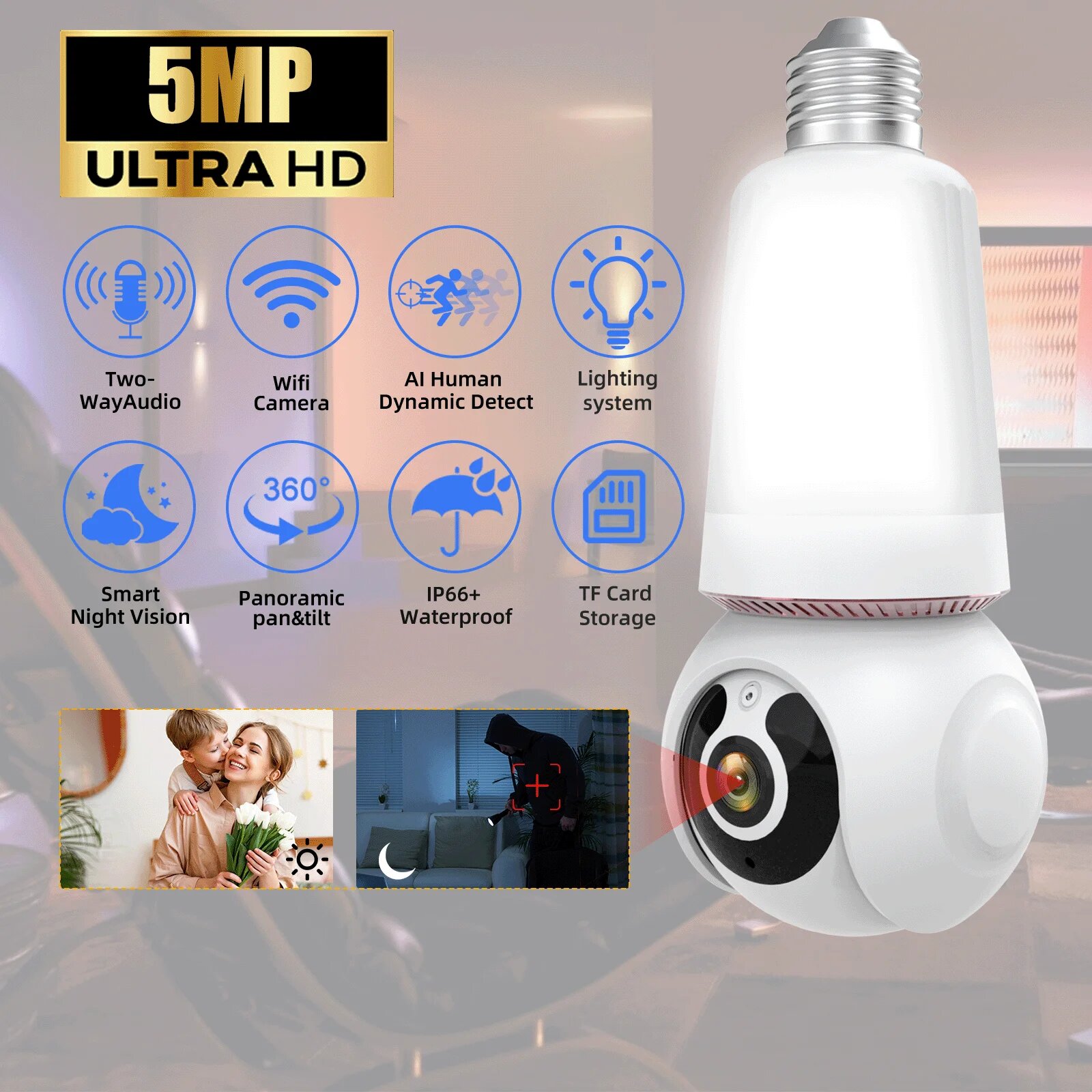 Picture of New 2 in 1 Wi-fi Bulb IP Camera 3MP Bulb & Camera Two-way Talk V380 IP Camera CCTV