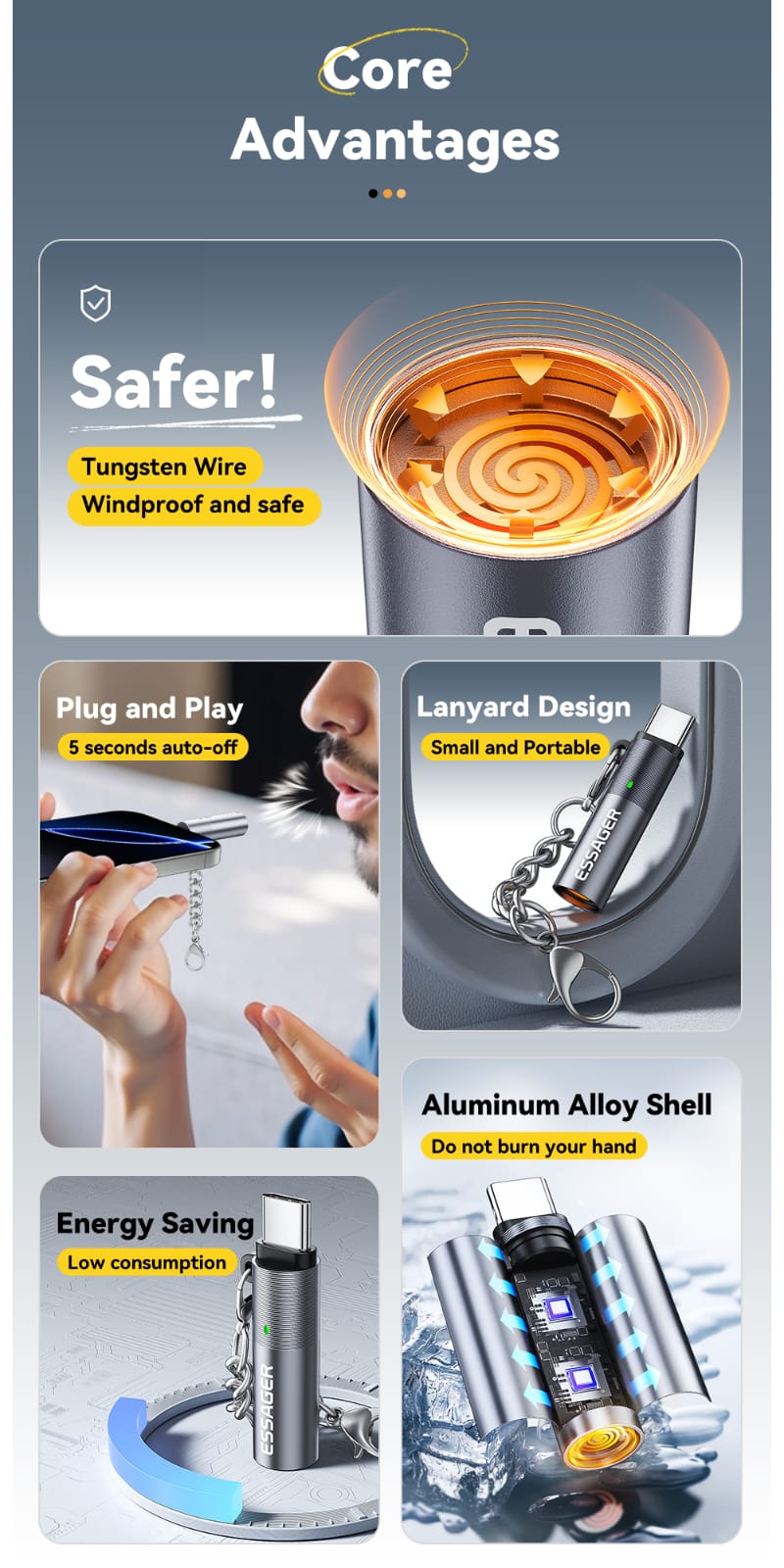 Picture of USB - c Mini Lighter tungsten Wire Blow -to- Ignite Safety For মিনি হিটার মোবাইলে লাগিয়ে জোরে ফু দিলে হিটার গরম হয়ে যায় আগুন ধরা থেকে শুরু করে সবই করানো যাবে