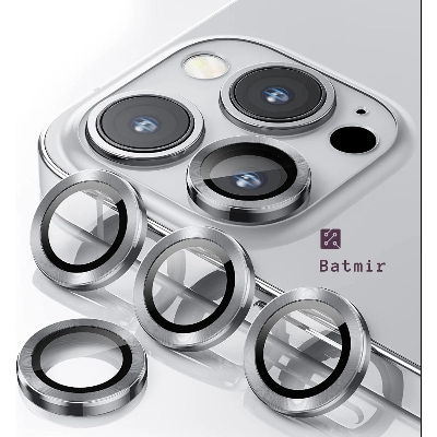 Picture of For Apple iPhone 13 Pro Silver Camera Protector WSKEN Metal Ring Tempered Glass Camera Lens Protector