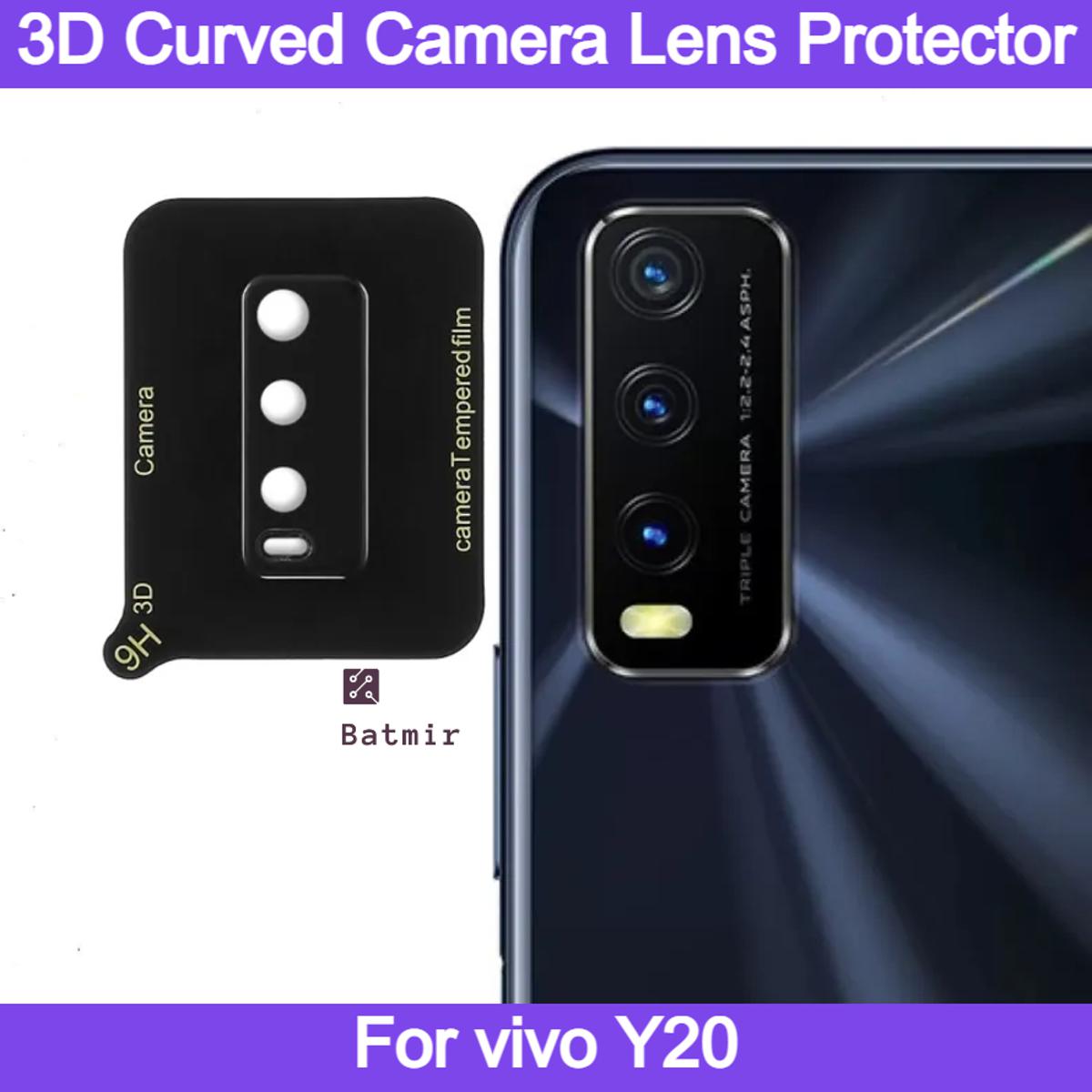 Picture of For vivo Y20 3D Curved Camera Lens Protector Lens Shield Latest Generation Curvy Border Glass Membrane HD Tempered Glass Camera Full Lens Protector