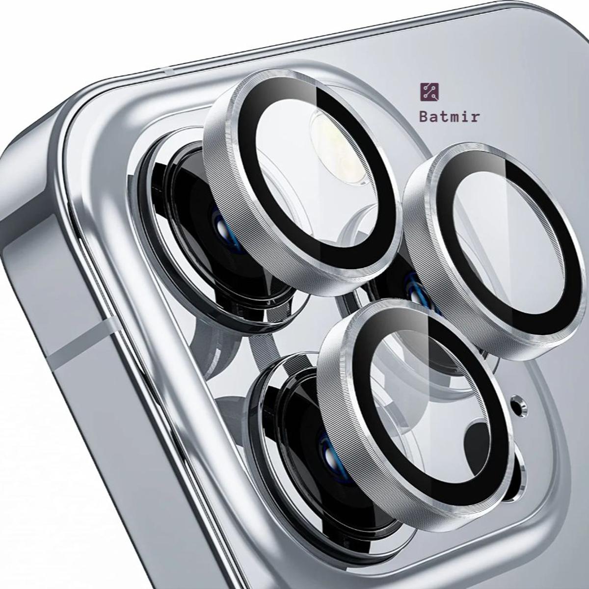 Picture of For Apple iPhone 14 Pro Silver Camera Protector WSKEN Metal Ring Tempered Glass Camera Lens Protector