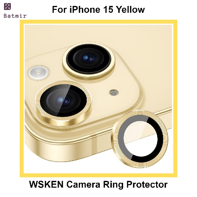 Picture of For Apple iPhone 15 Yellow WSKEN Ring Alloy Ultra Thin Camera Lens Protector
