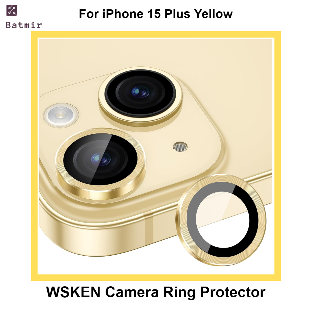 Picture of For Apple iPhone 15 Plus Yellow WSKEN Ring Alloy Ultra Thin Camera Lens Protector