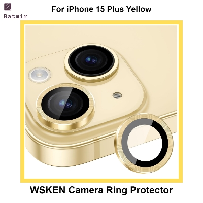 Picture of For Apple iPhone 15 Plus Yellow WSKEN Ring Alloy Ultra Thin Camera Lens Protector