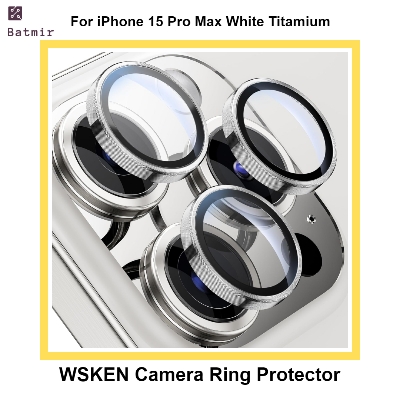 Picture of For Apple iPhone 15 Pro Max White Titanium WSKEN Ring Alloy Ultra Thin Camera Lens Protector