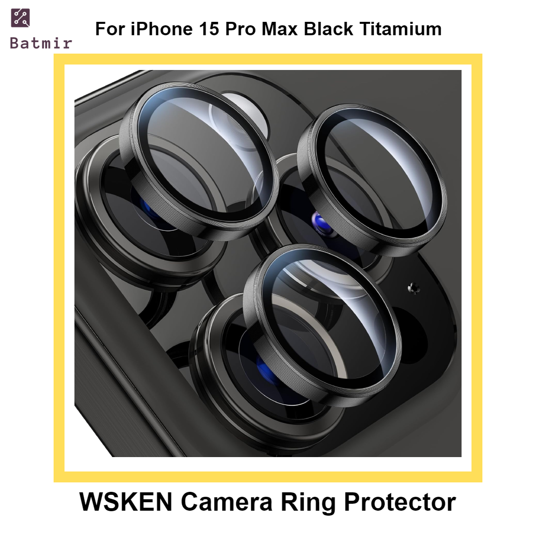 Picture of For Apple iPhone 15 Pro Max Black Titanium WSKEN Ring Alloy Ultra Thin Camera Lens Protector