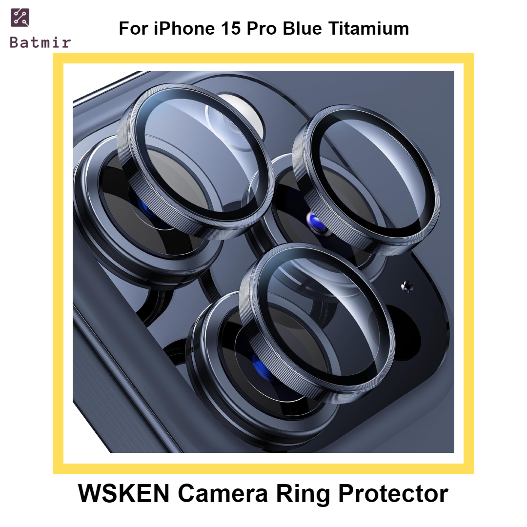 Picture of For Apple iPhone 15 Pro Blue Titanium WSKEN Ring Alloy Ultra Thin Camera Lens Protector