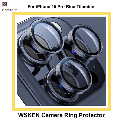 Picture of For Apple iPhone 15 Pro Blue Titanium WSKEN Ring Alloy Ultra Thin Camera Lens Protector