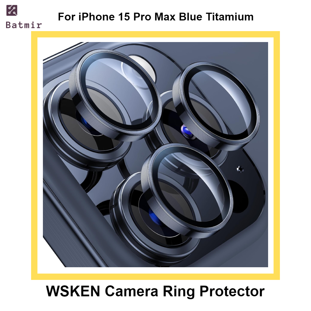 Picture of For Apple iPhone 15 Pro Max Blue Titanium WSKEN Ring Alloy Ultra Thin Camera Lens Protector