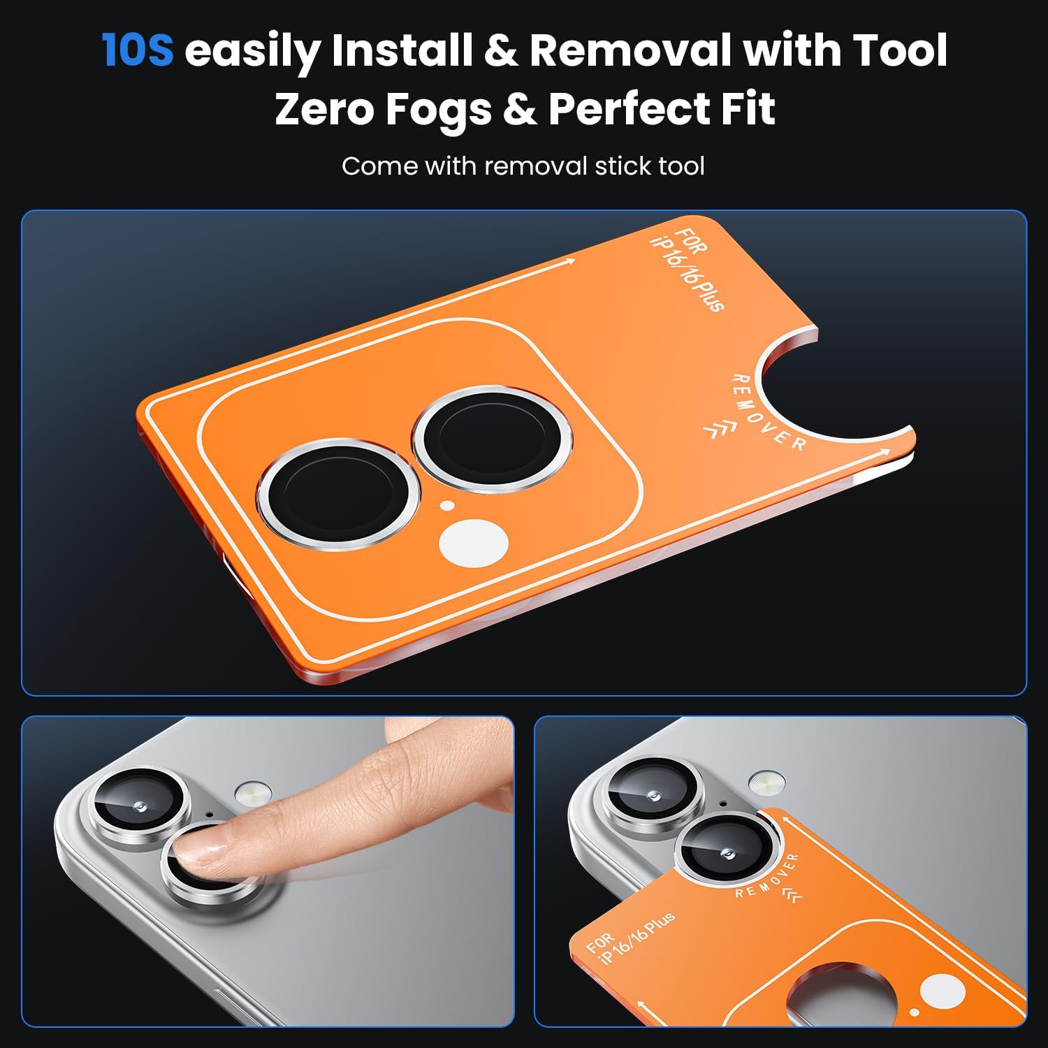 Picture of For iPhone 16 Black WSKEN Camera Lens Protector Ring Alloy Ultra Thin Shatterproof 9H Tempered Glass Camera Screen Protector