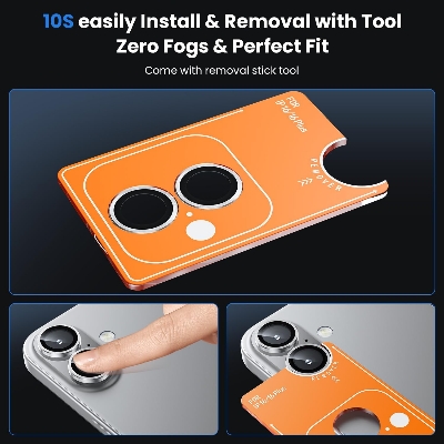 Picture of For iPhone 16 Black WSKEN Camera Lens Protector Ring Alloy Ultra Thin Shatterproof 9H Tempered Glass Camera Screen Protector