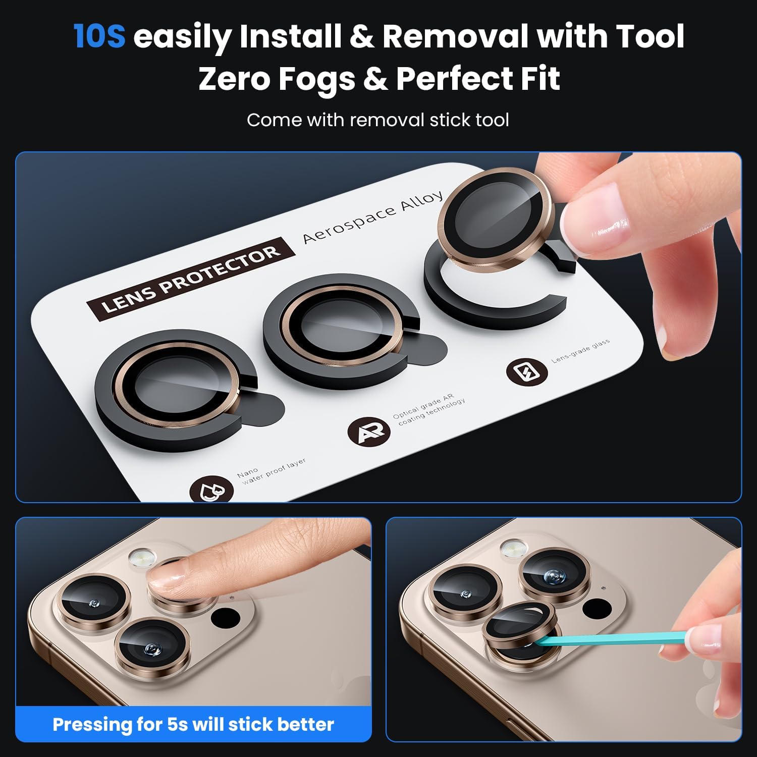 Picture of For iPhone 16 Pro Desert Titanium WSKEN Camera Lens Protector Ring Alloy Ultra Thin Shatterproof 9H Tempered Glass Camera Screen Protector